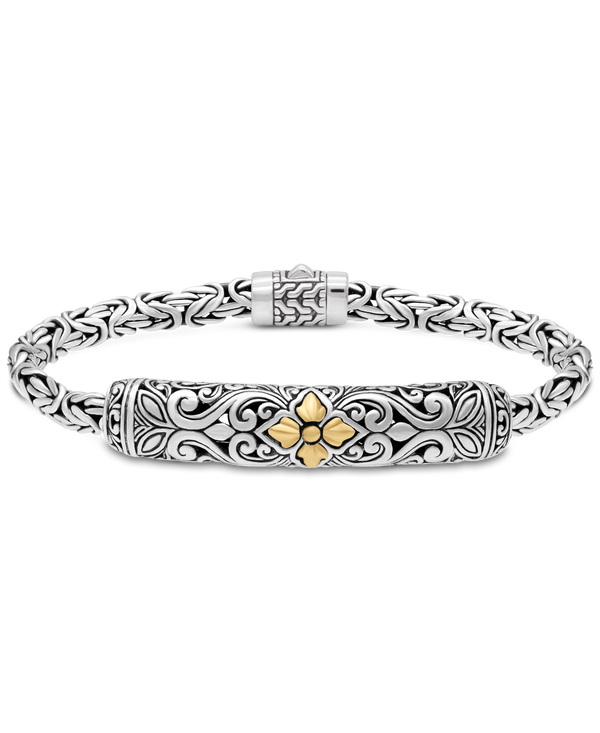 DEVATA Bali Gold Accent Borobudur Chain Sterling Silver Bracelet 