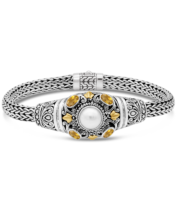 DEVATA Bali Gold Accent Sterling Silver Pearl Citrine Dragon Bone Chain Bracelet
