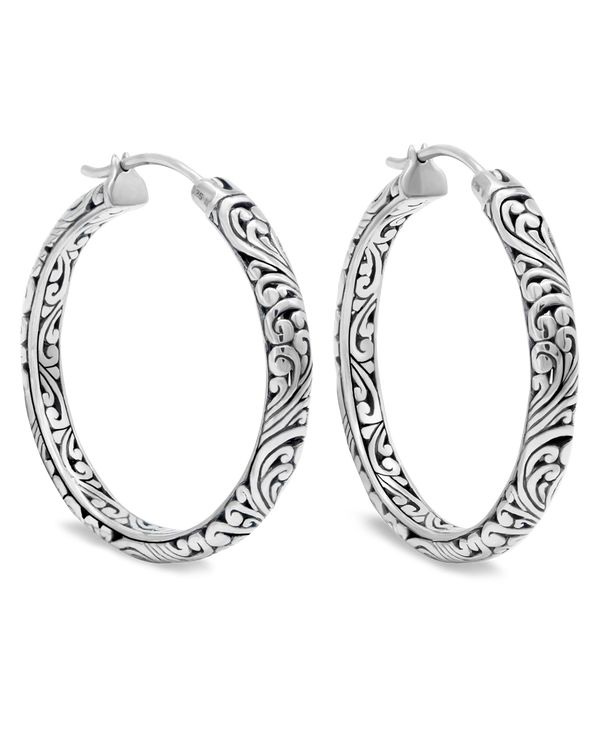 DEVATA Bali Filigree Sterling Silver Hoop Earrings
