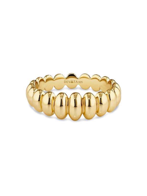Gold Plated Sterling Silver Puffy Ribbed Ring