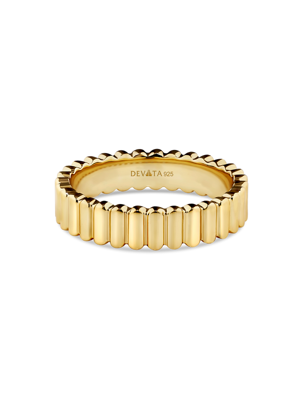 Ribbed Band Ring in Gold Plated Sterling Silver