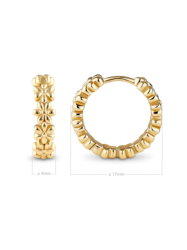 Daisy Flower Hoop Earrings in Gold Plated Sterling Silver