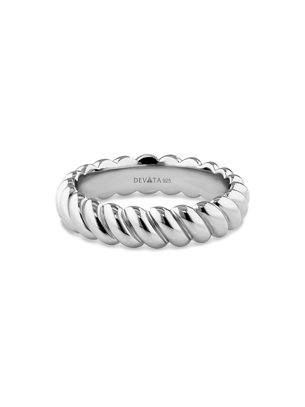 Rope Band Ring in Rhodium Plated Sterling Silver