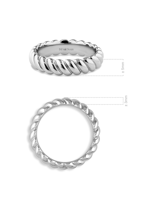 Rope Band Ring in Rhodium Plated Sterling Silver