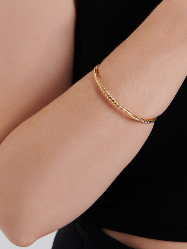 DEVATA Bali Twisted Cable Gold Plated Sterling Silver Bangle Bracelet