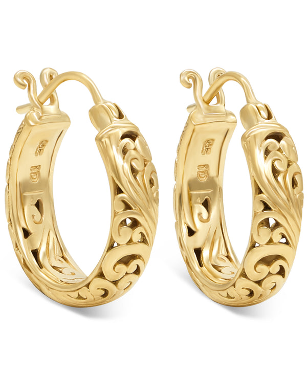 DEVATA Bali Filigree Gold Plated Sterling Silver Hoop Earrings