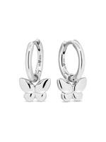 Butterfly Huggie Hoop Earrings in Rhodium Plated Sterling Silver