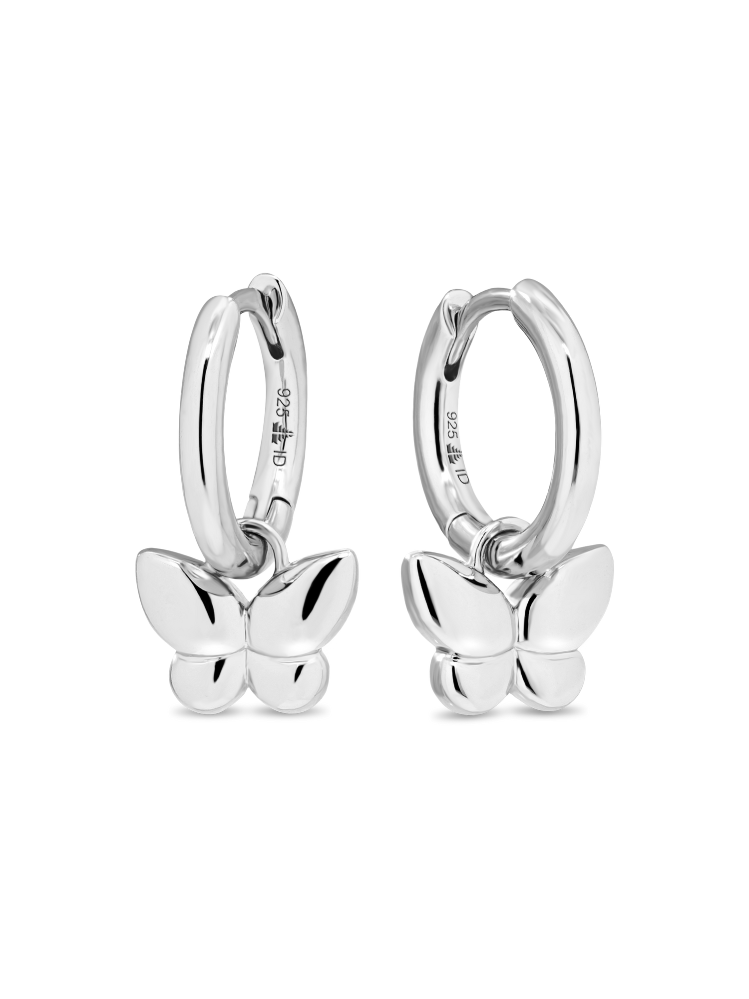 Butterfly Huggie Hoop Earrings in Rhodium Plated Sterling Silver