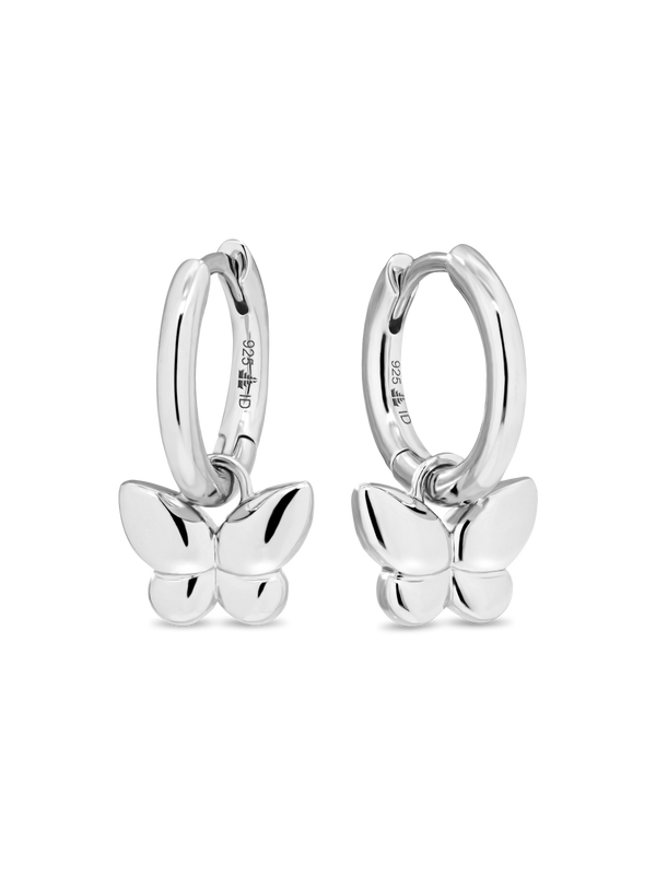 Butterfly Huggie Hoop Earrings in Rhodium Plated Sterling Silver