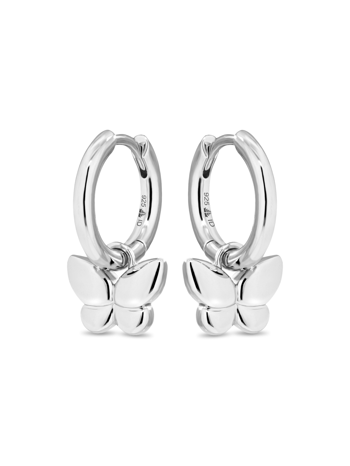 Butterfly Huggie Hoop Earrings in Rhodium Plated Sterling Silver
