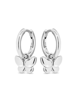 Butterfly Huggie Hoop Earrings in Rhodium Plated Sterling Silver