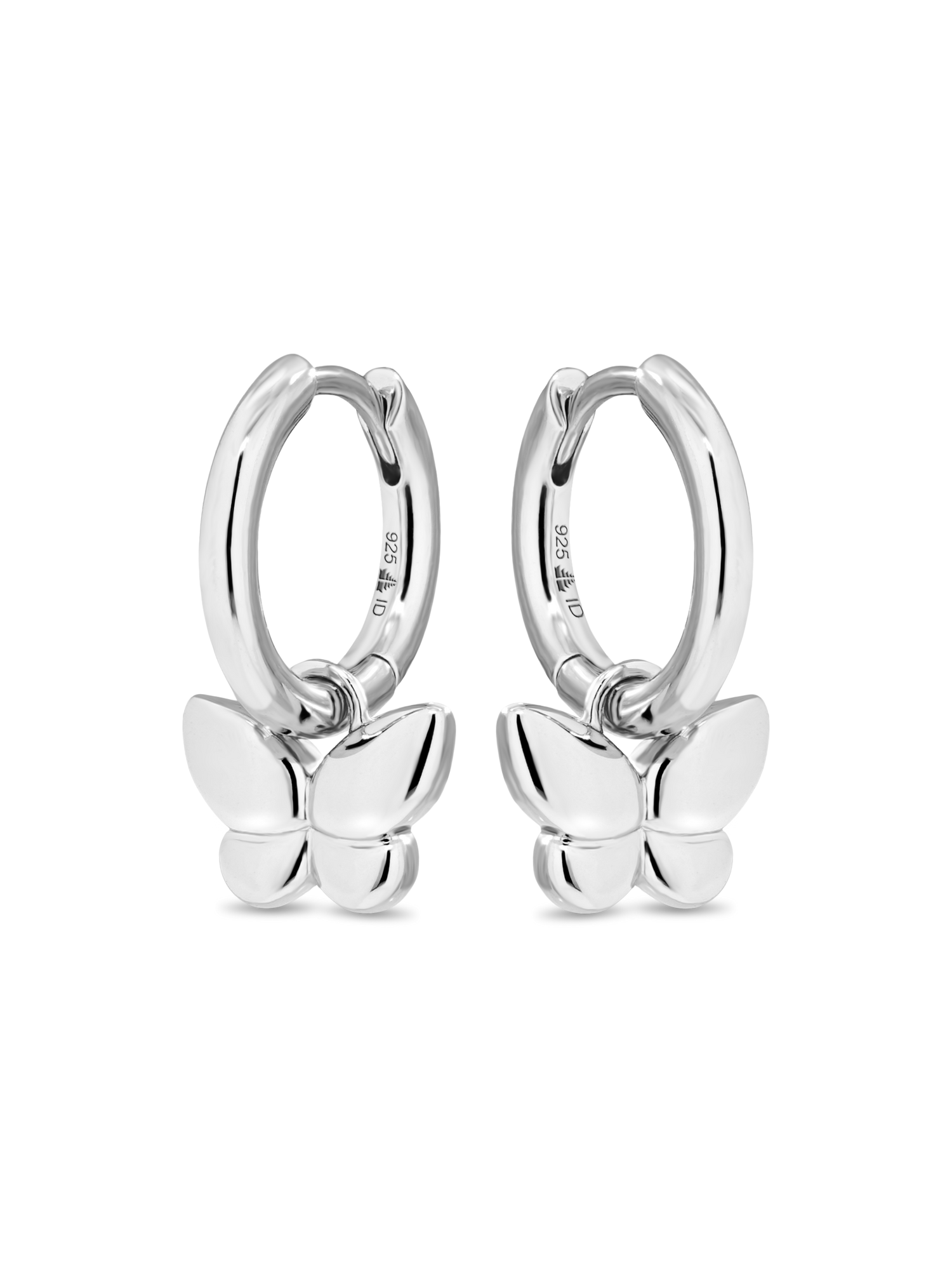 Butterfly Huggie Hoop Earrings in Rhodium Plated Sterling Silver