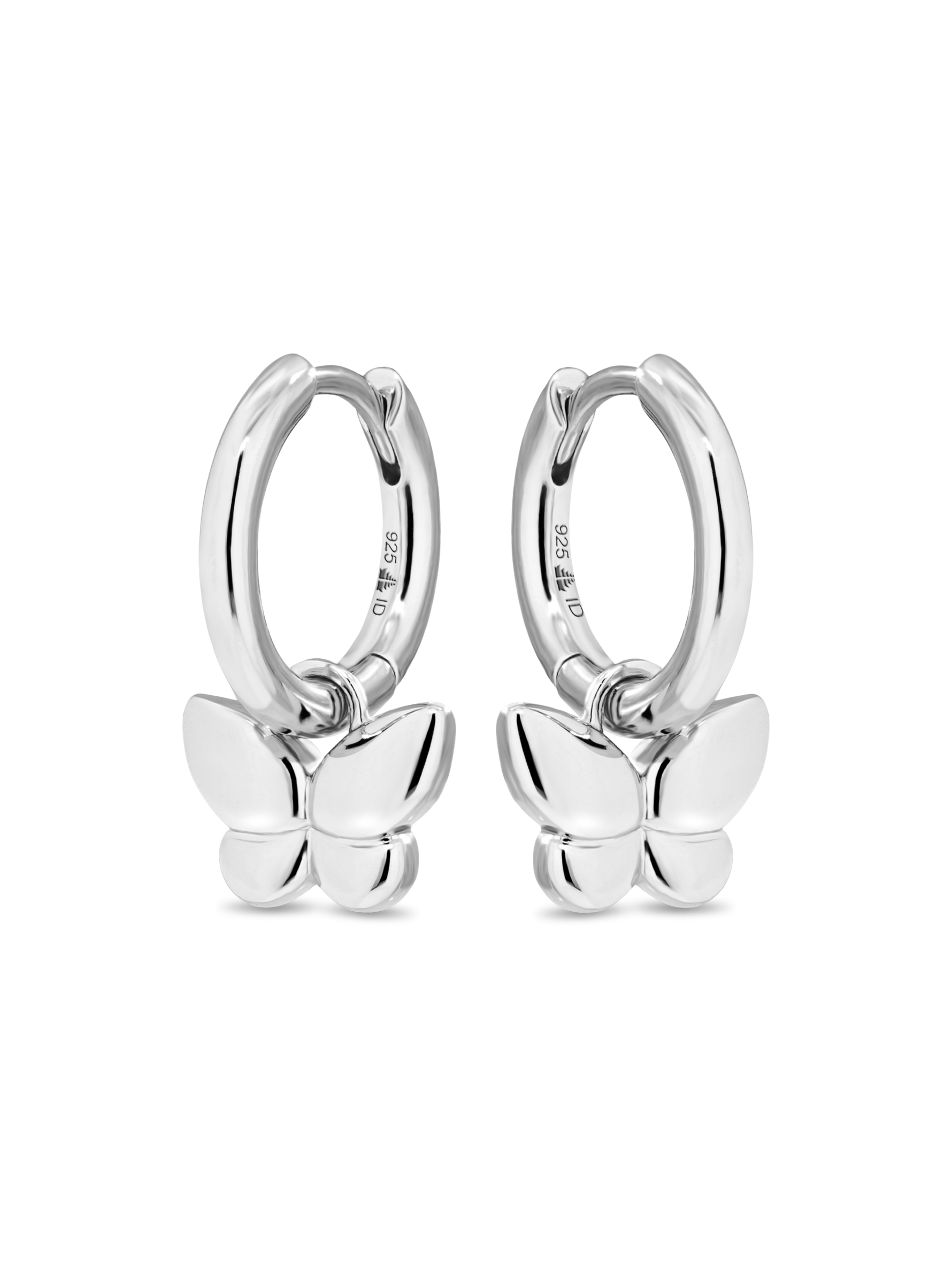 Butterfly Huggie Hoop Earrings in Rhodium Plated Sterling Silver