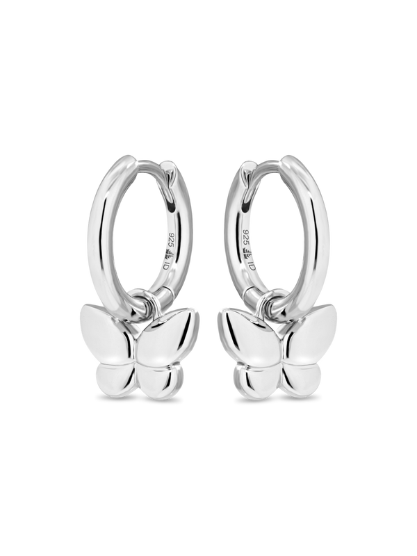 Butterfly Huggie Hoop Earrings in Rhodium Plated Sterling Silver