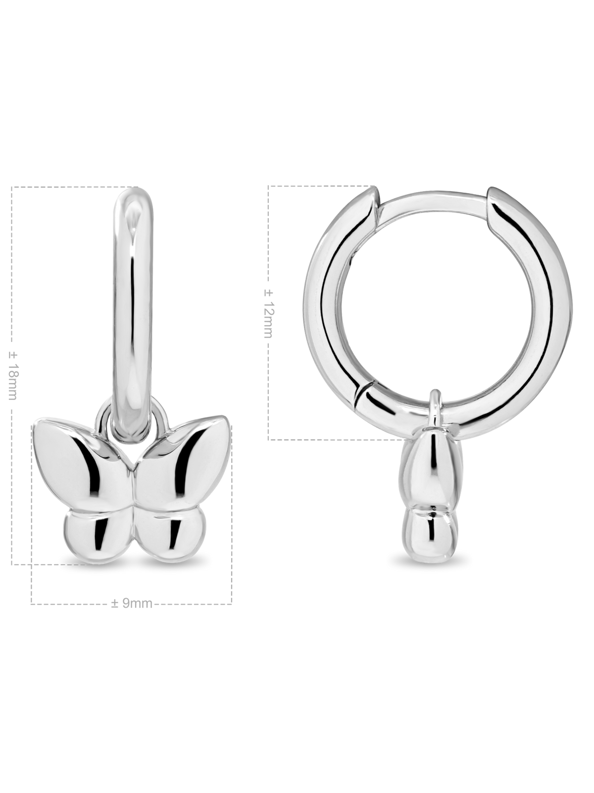 Butterfly Huggie Hoop Earrings in Rhodium Plated Sterling Silver