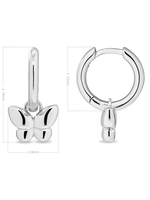 Butterfly Huggie Hoop Earrings in Rhodium Plated Sterling Silver