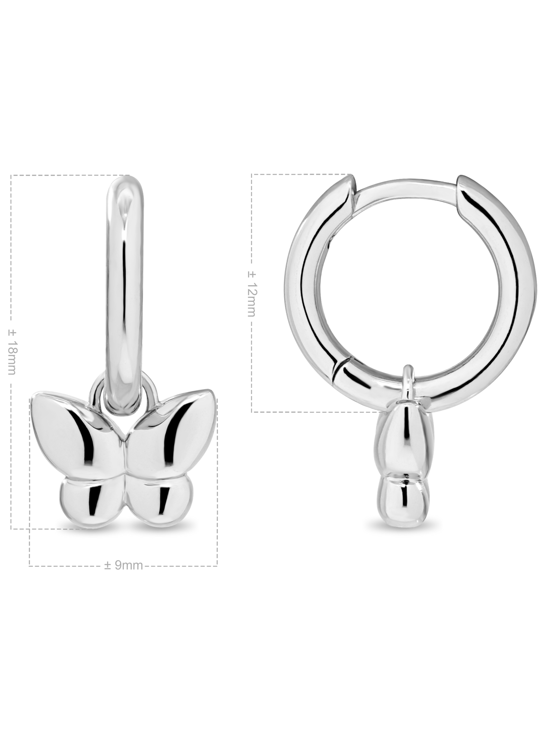 Butterfly Huggie Hoop Earrings in Rhodium Plated Sterling Silver