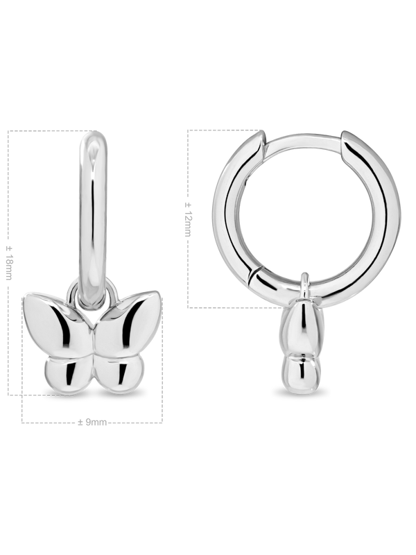 Butterfly Huggie Hoop Earrings in Rhodium Plated Sterling Silver