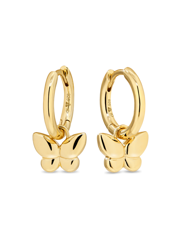 Butterfly Huggie Hoop Earrings in Gold Plated Sterling Silver