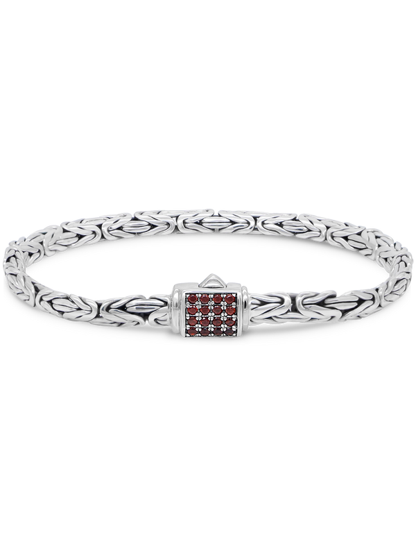 DEVATA Bali Sterling Silver Garnet Borobudur Chain Bracelet