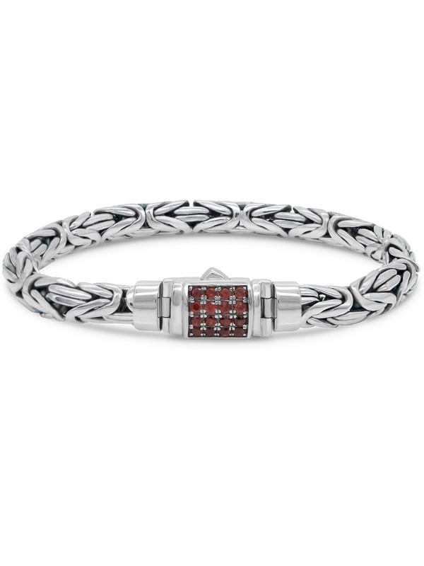 DEVATA Bali Dragon Bone Chain Bracelet Sterling Silver Garnet