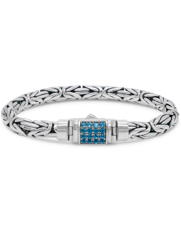 DEVATA Bali Dragon Bone Chain Bracelet Sterling Silver Swiss Blue Topaz