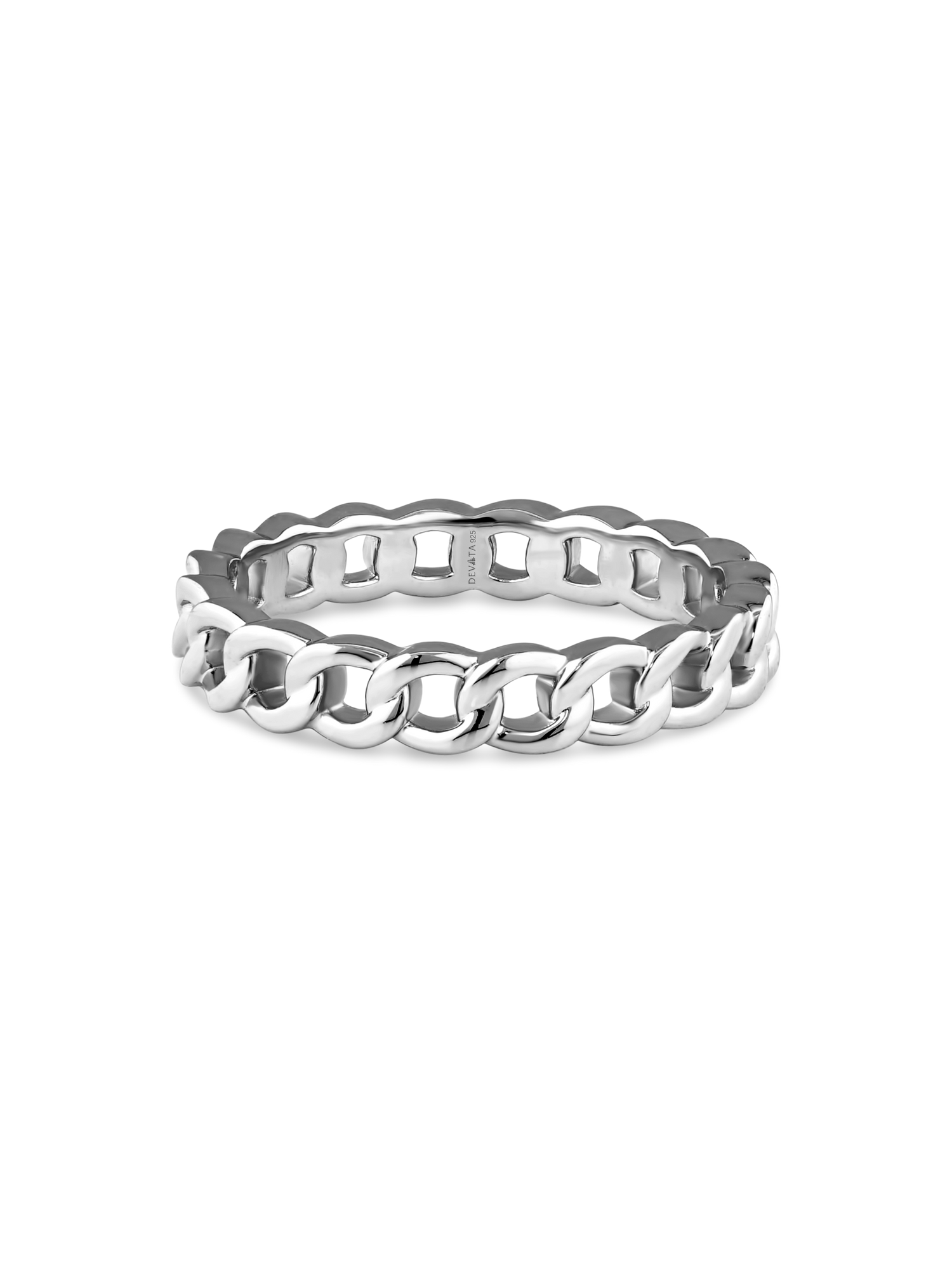 DEVATA Curb Link Ring in Rhodium Plated Sterling Silver