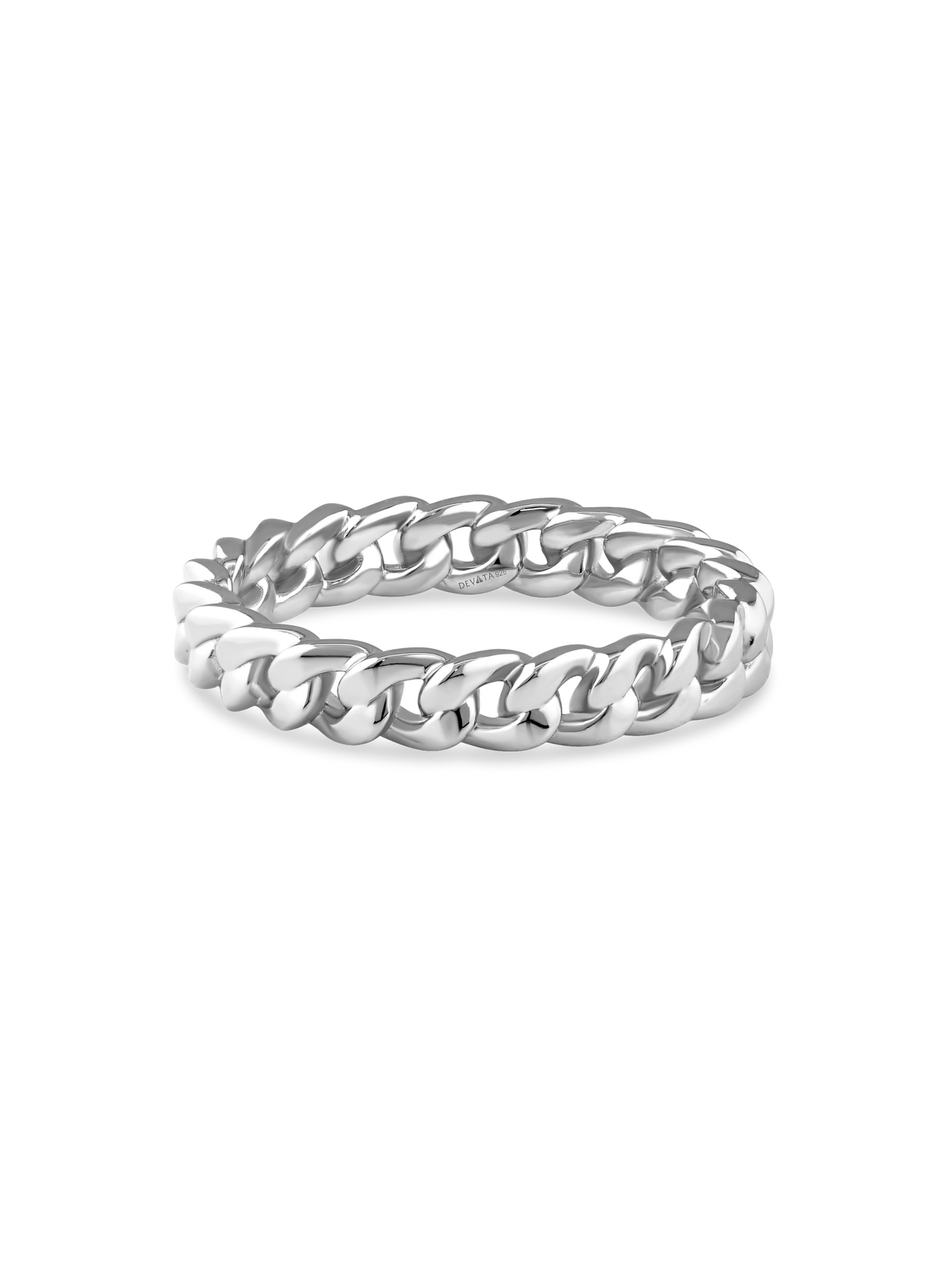 DEVATA Cuban Link Ring in Rhodium Plated Sterling Silver