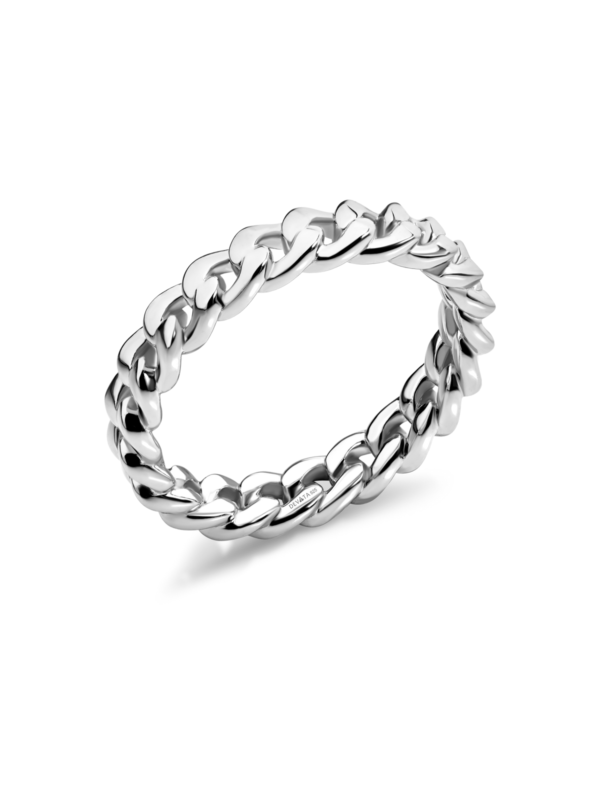 DEVATA Cuban Link Ring in Rhodium Plated Sterling Silver