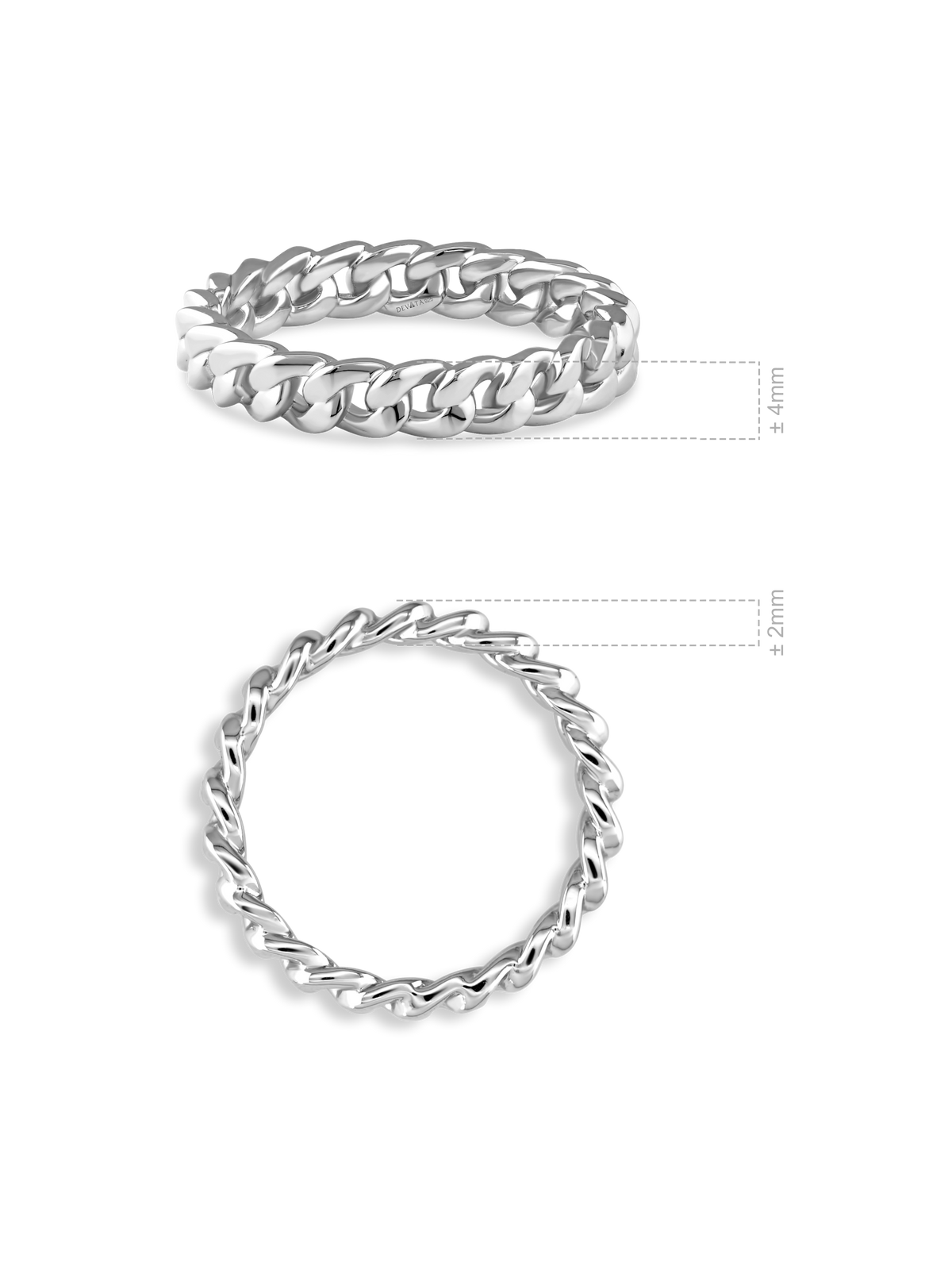 DEVATA Cuban Link Ring in Rhodium Plated Sterling Silver