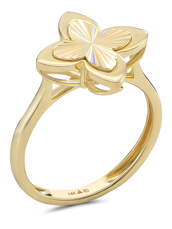 DEVATA Clover Ring Crafted In Solid 14K Yellow Gold