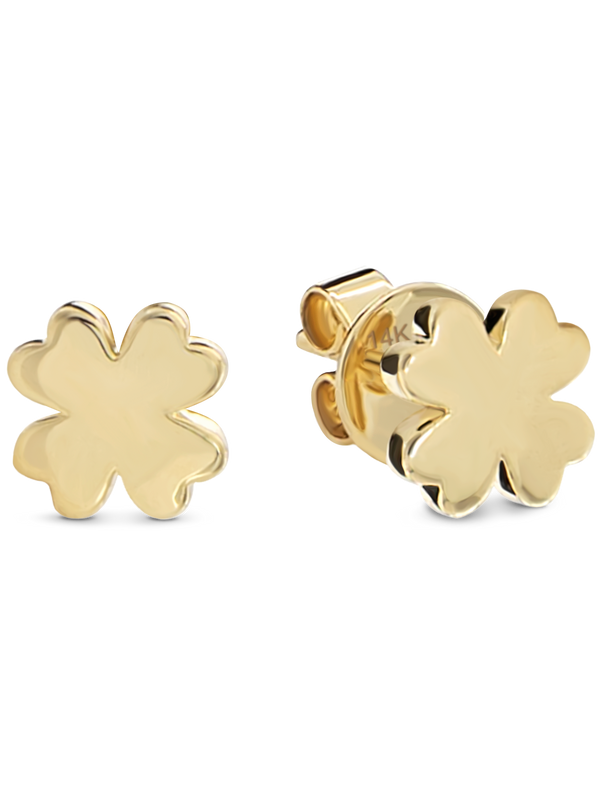 14K Gold Clover Heart Stud Earrings