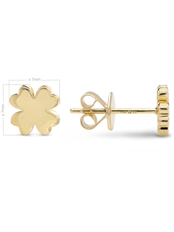 14K Gold Clover Heart Stud Earrings