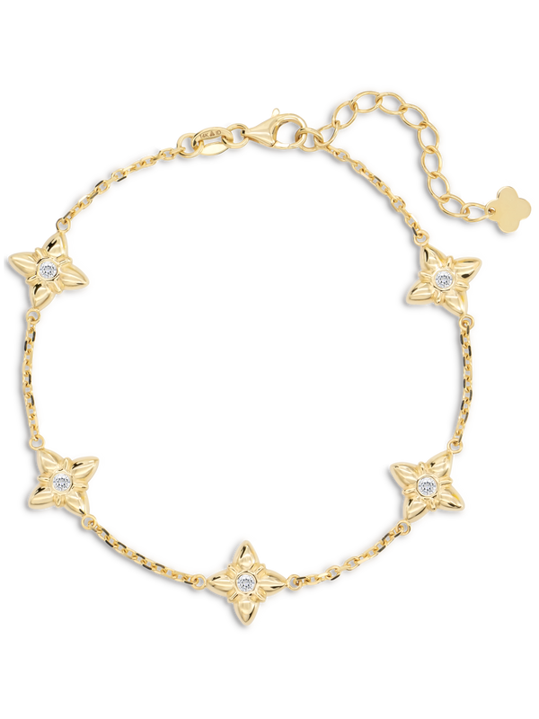 14K Gold Cubic Zirconia Clover Chain Bracelet