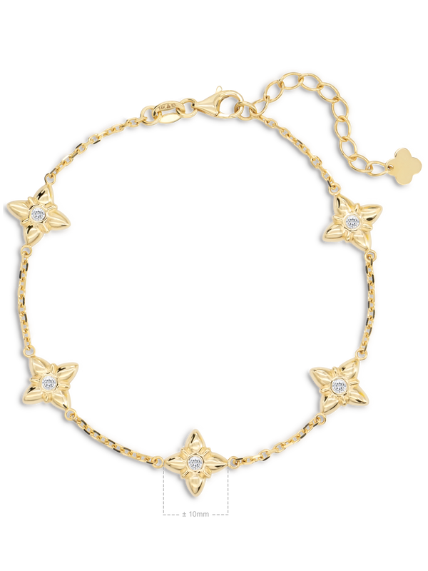 14K Gold Cubic Zirconia Clover Chain Bracelet