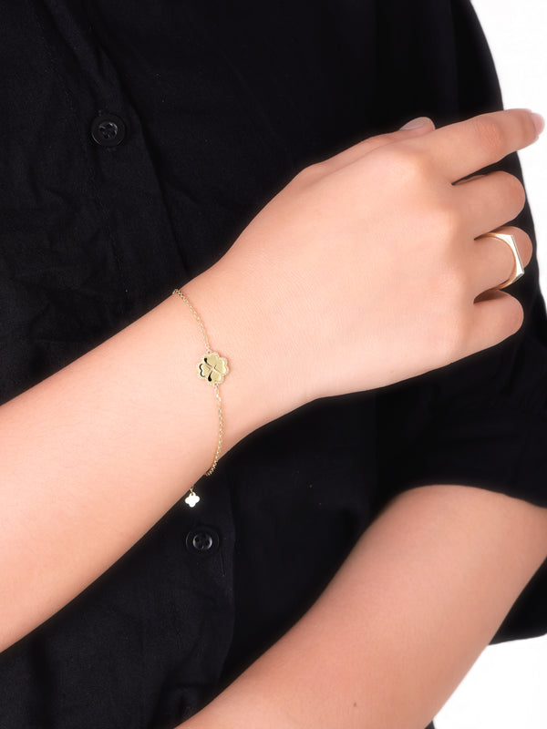 14K Gold Clover Heart Chain Bracelet