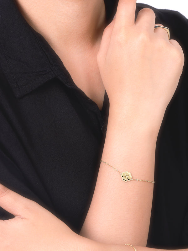 14K Gold Clover Heart Chain Bracelet