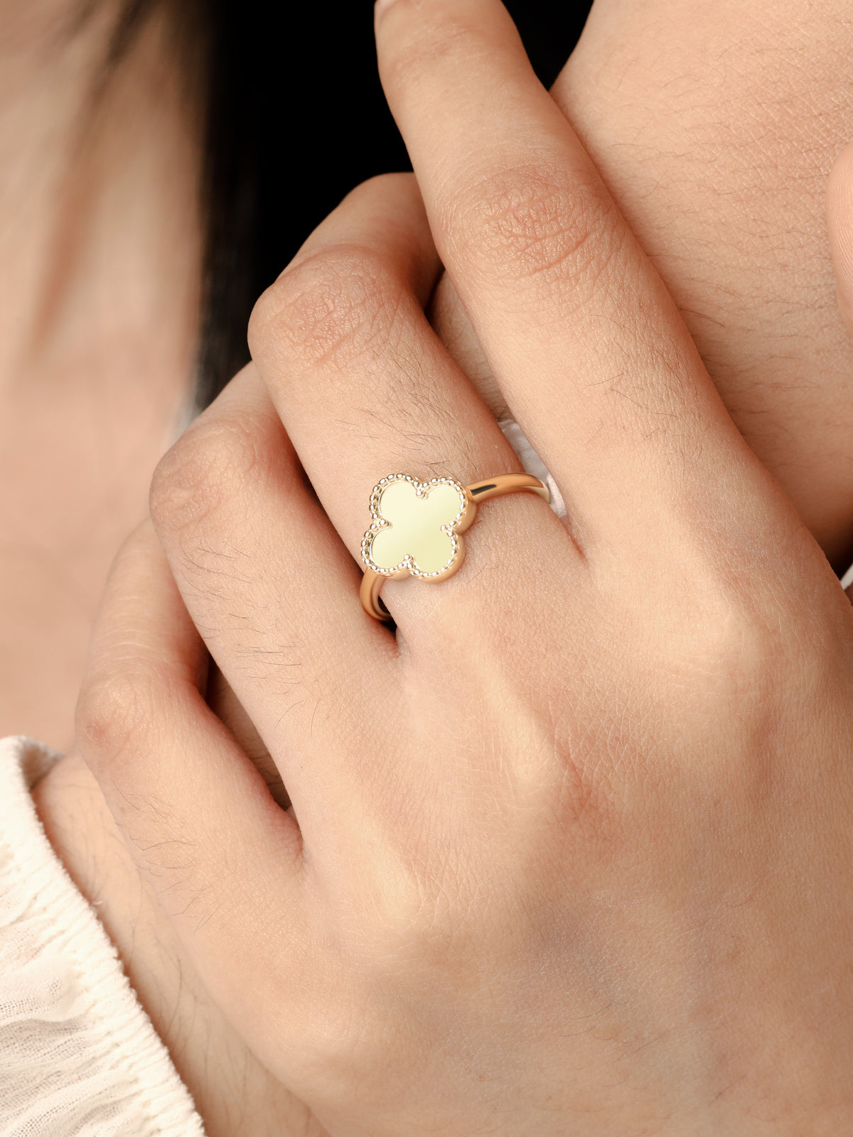 14K Solid Gold Clover Ring