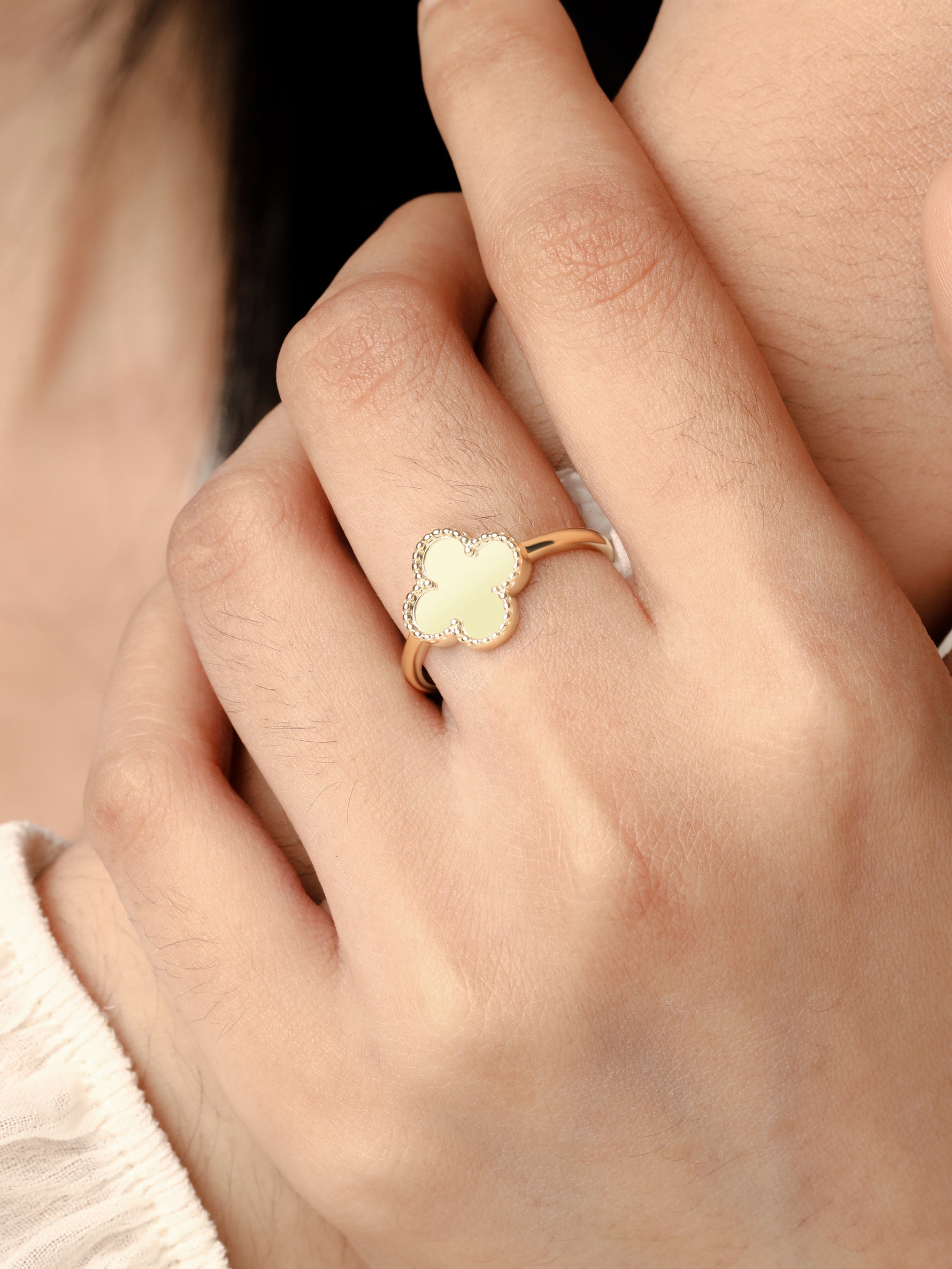14K Solid Gold Clover Ring