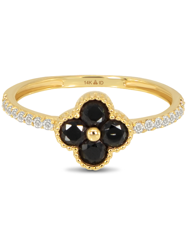 DEVATA Gold Black & White Cubic Zirconia Clover Ring