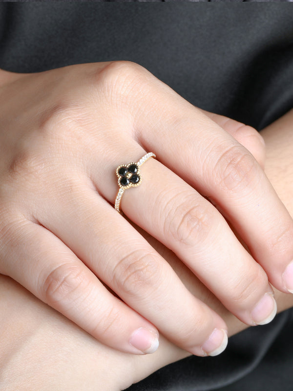 DEVATA Gold Black & White Cubic Zirconia Clover Ring