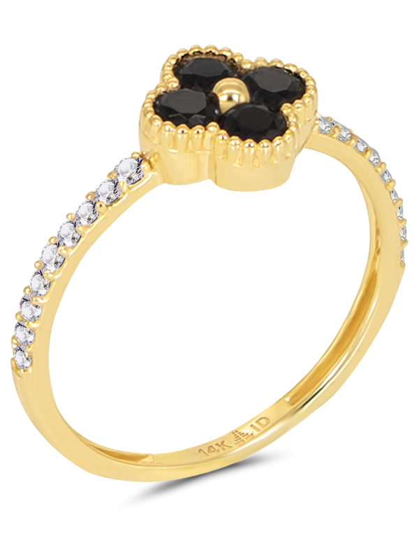 DEVATA Gold Black & White Cubic Zirconia Clover Ring