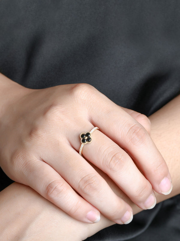 DEVATA Gold Black & White Cubic Zirconia Clover Ring