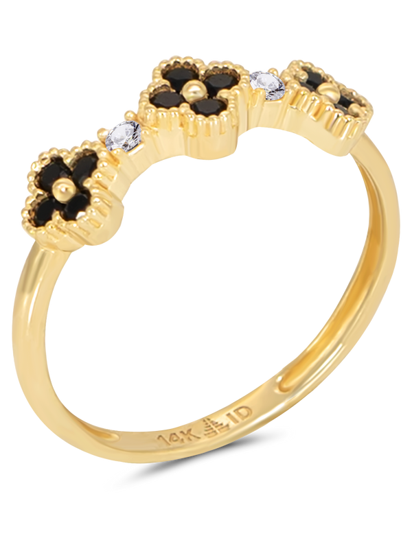 DEVATA Gold Black & White Cubic Zirconia Clover Ring