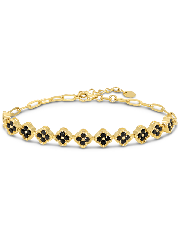 DEVATA Gold Black Cubic Zirconia Clover Paperclip Chain Bracelet