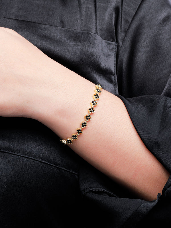 DEVATA Gold Black Cubic Zirconia Clover Paperclip Chain Bracelet