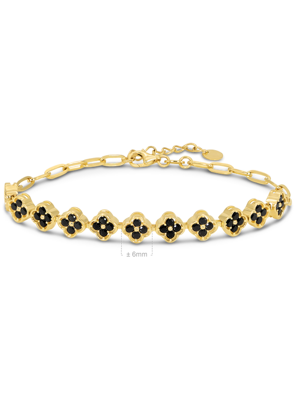 DEVATA Gold Black Cubic Zirconia Clover Paperclip Chain Bracelet