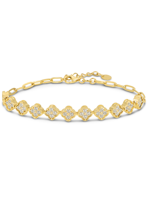 DEVATA Gold Cubic Zirconia Clover Paperclip Chain Bracelet