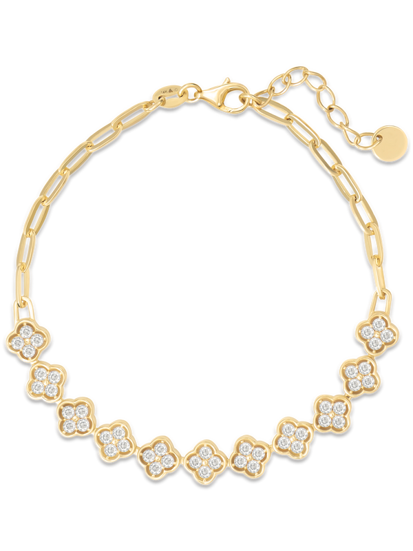 DEVATA Gold Cubic Zirconia Clover Paperclip Chain Bracelet