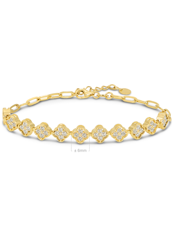 DEVATA Gold Cubic Zirconia Clover Paperclip Chain Bracelet